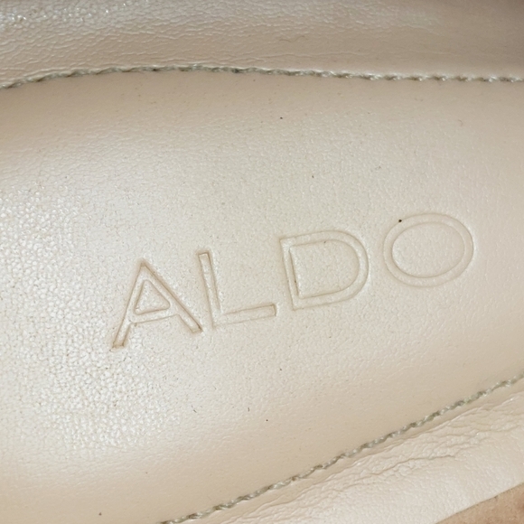 Aldo Cream Suede Leather Peep Toe High Block Heel Booties K152 - Picture 9 of 14